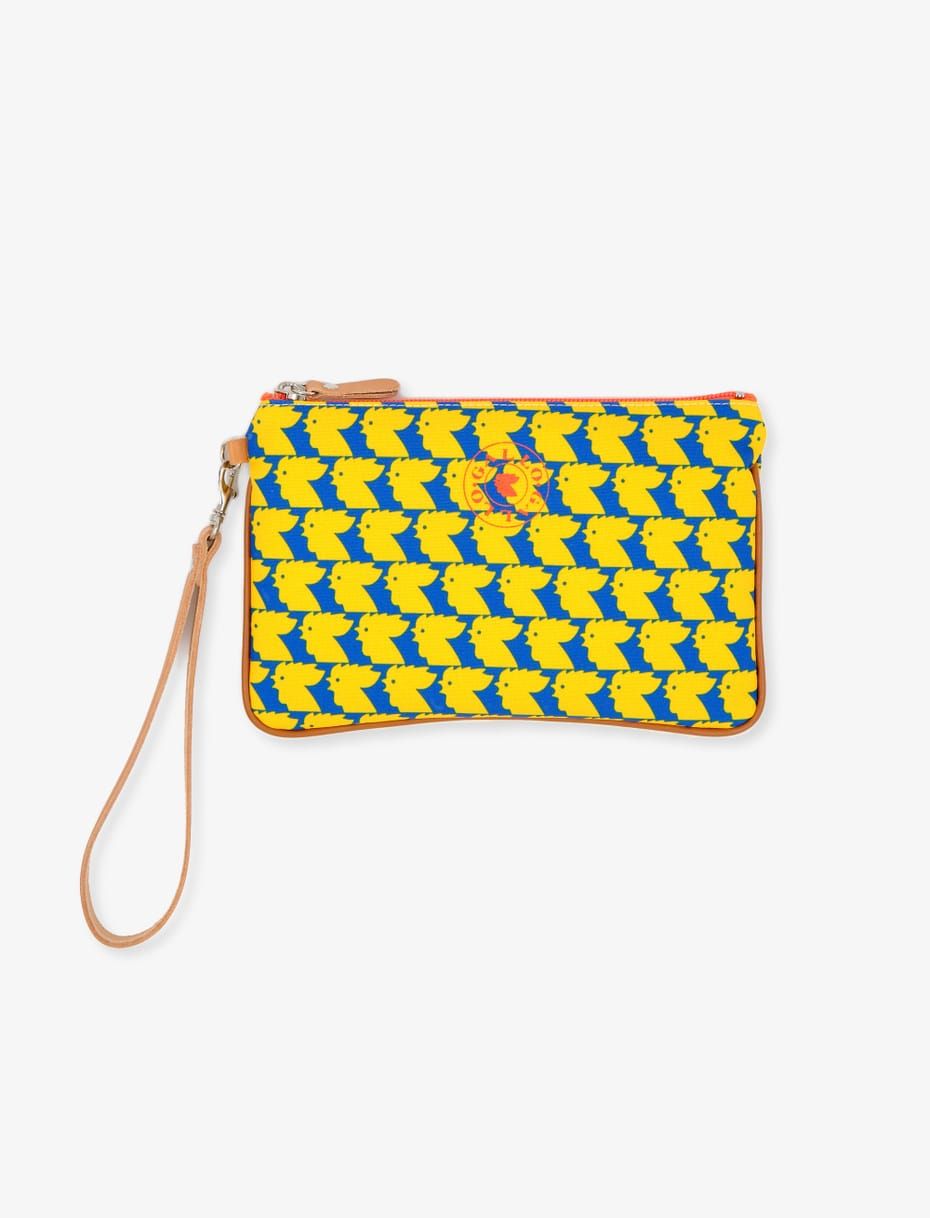 Gallo cobalt blue pouch with two-tone chicken motif