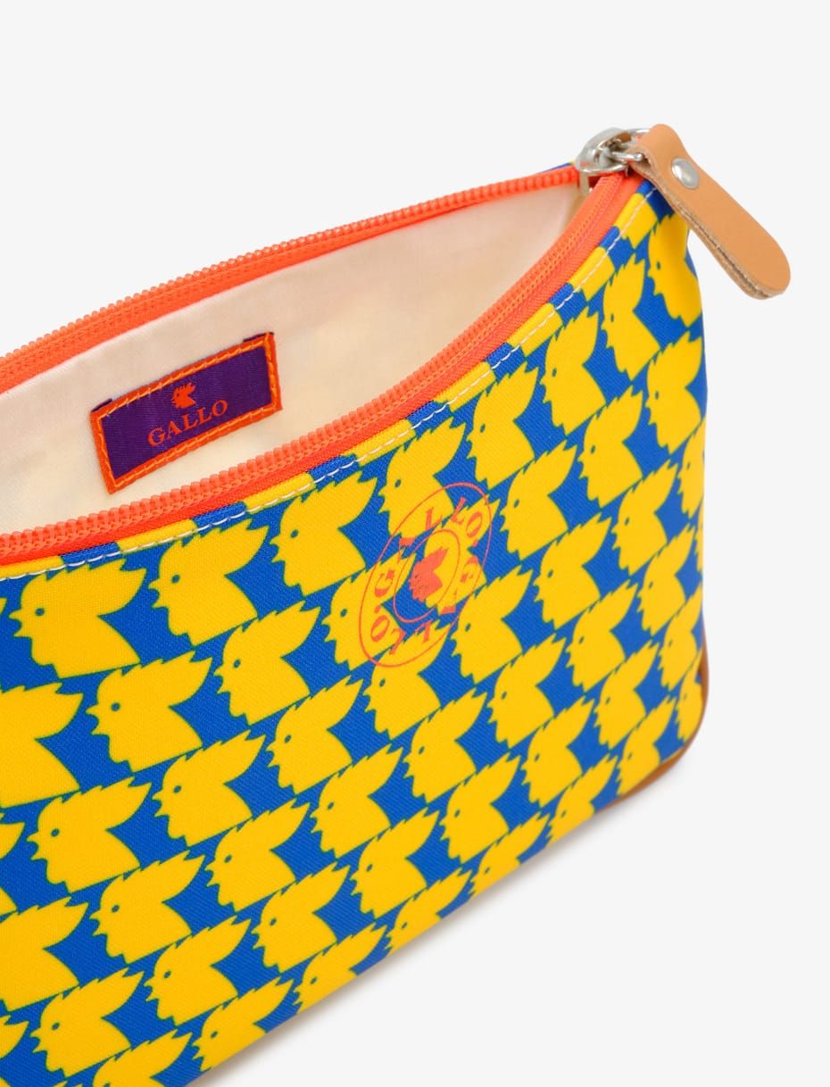 Gallo cobalt blue pouch with two-tone chicken motif