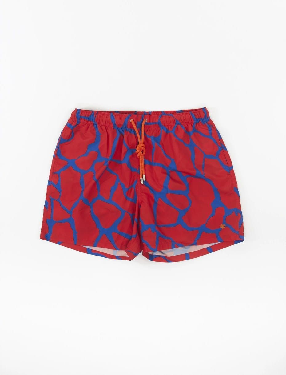 Gallo men's red blue swimming shorts with giraffe motif