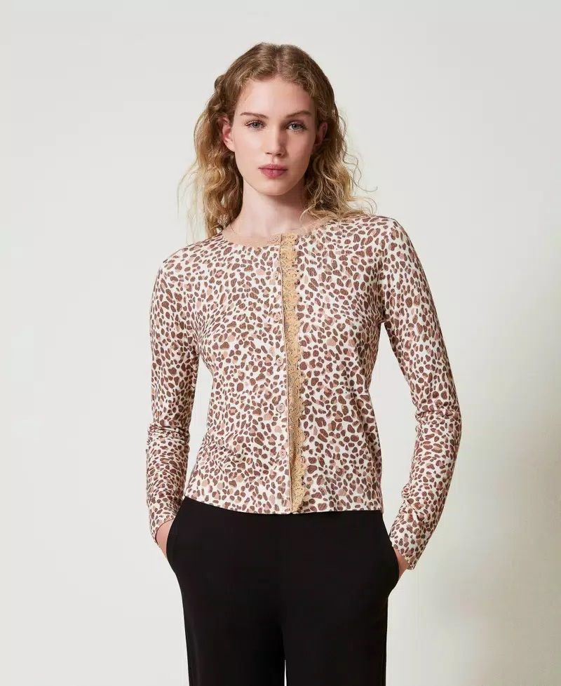 Cardigan in maglia con stampa e pizzo TWINSET