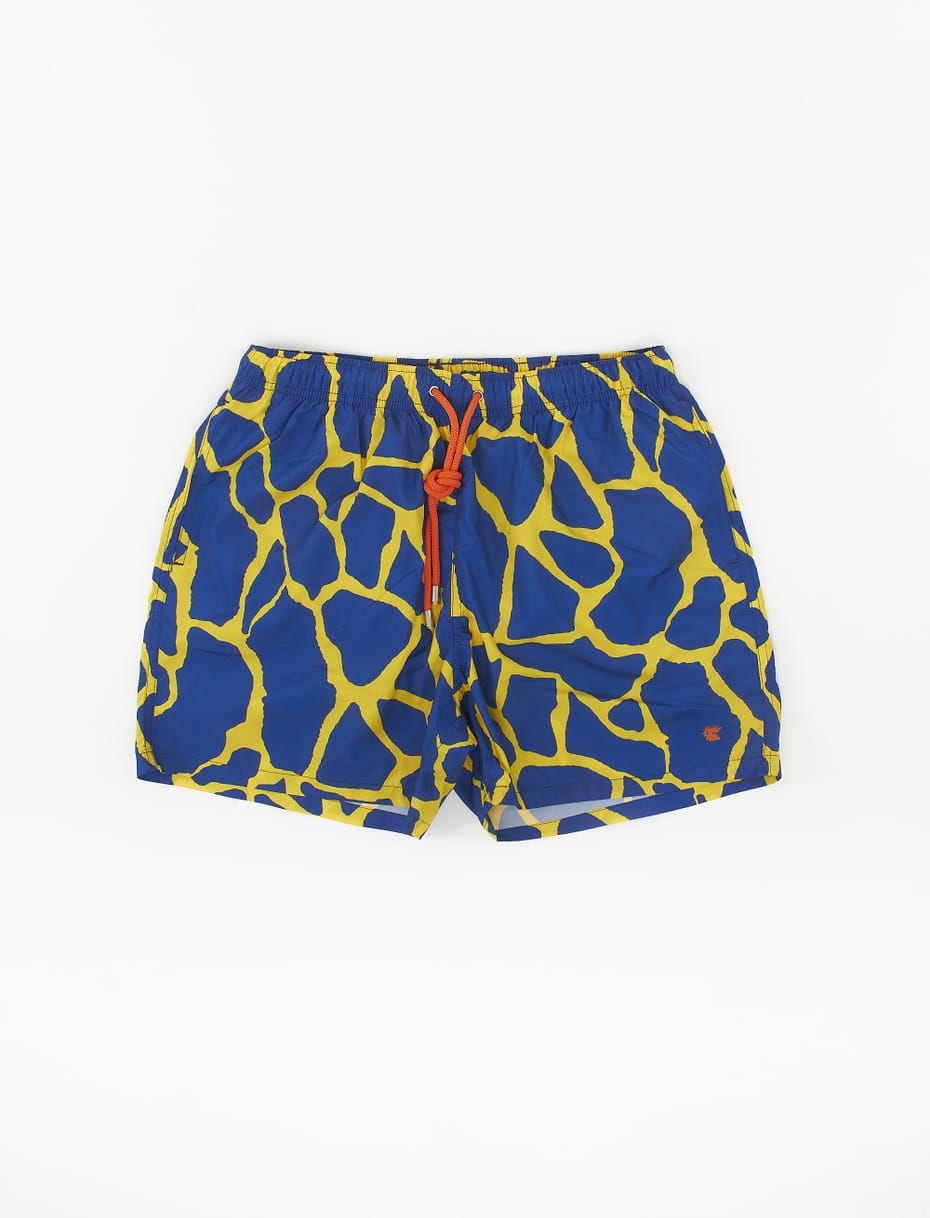 Gallo men's blue yellow swimming shorts with giraffe motif
