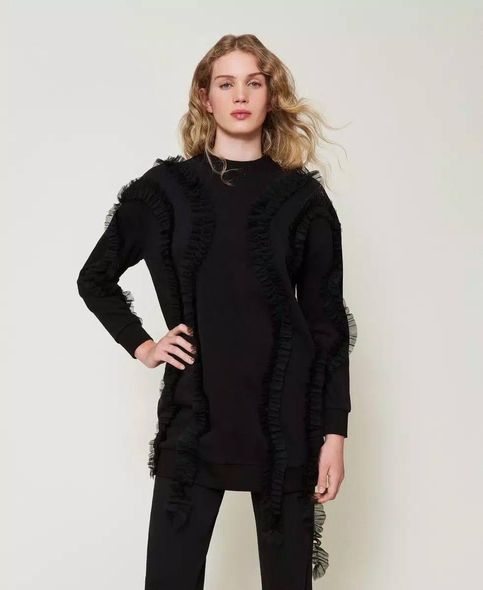 Maxi felpa con volant in tulle TWINSET 