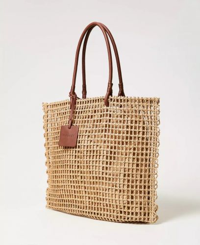 Borsa shopper effetto paglia con frange TWINSET