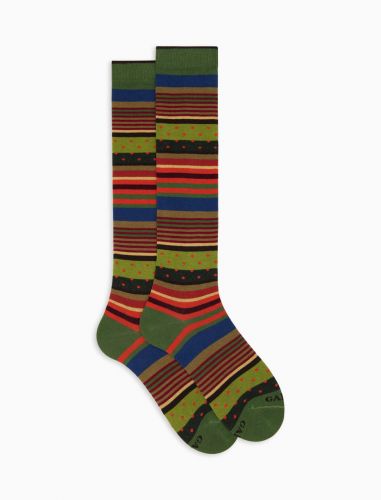 Calze Lunghe Uomo In Cotone Con Fantasia E Maxi Logo Gallo - Blu, Autunno/Inverno 2021